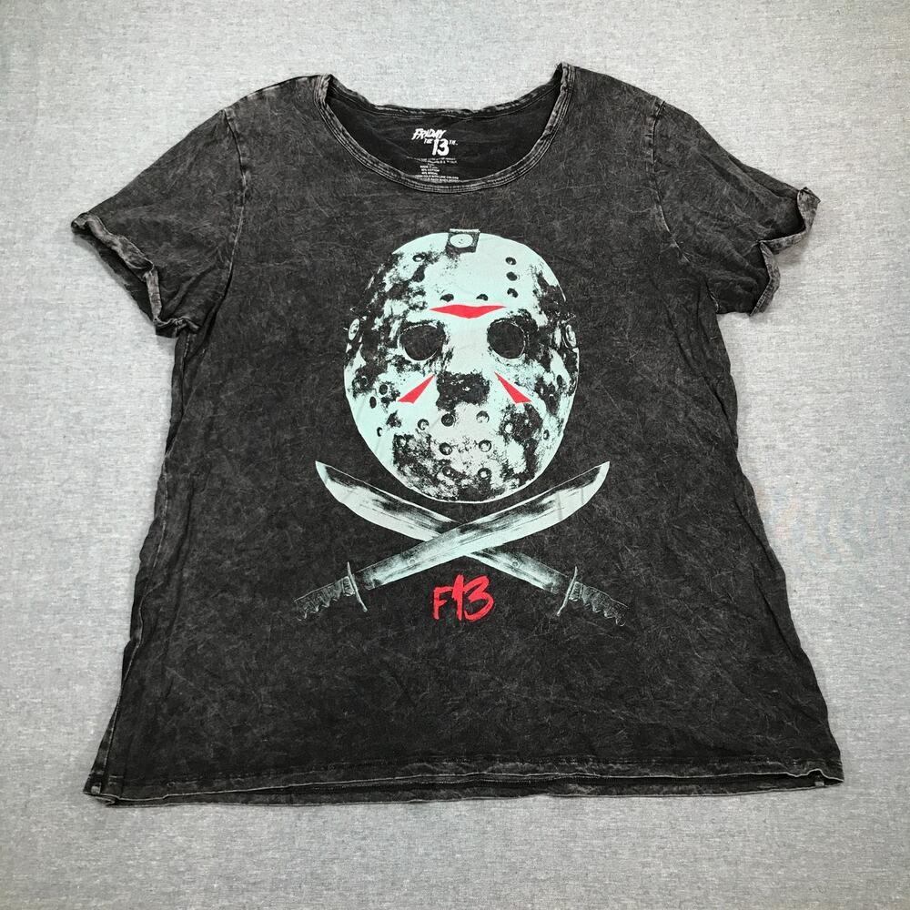 Friday the 13th Women's 1 XL Graphic T Shirt Jason Mask Halloween Acid Wash BB9